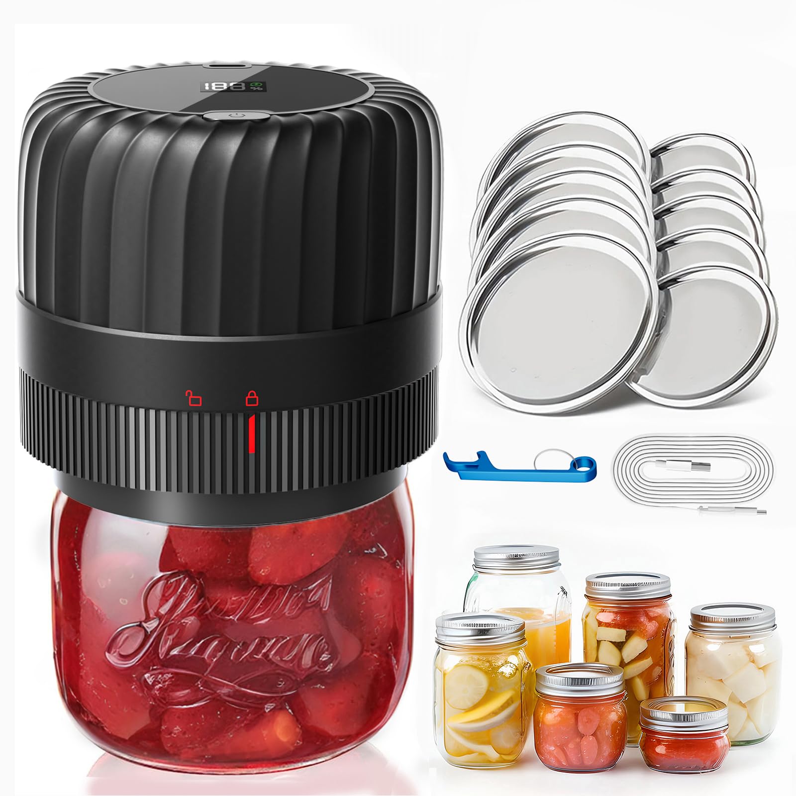 Kitool Electric Mason Jar Vacuum Sealer Kit For Wide Mouth & Regular Mouth Mason Jars, Food Saver Vacuum Canning Sealer Machine